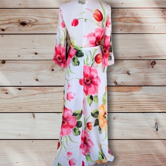 IVORY FLORAL HIGH LOW TIED WAIST FLOWY LINED DRESS - Picture 4 of 10